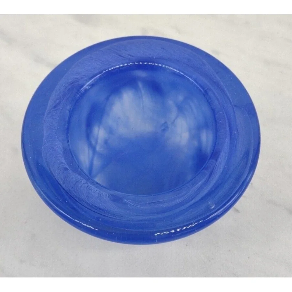 Hand Blown Cobalt Blue Swirl Art Glass Round Votive Candle Holder - Picture 4 of 14